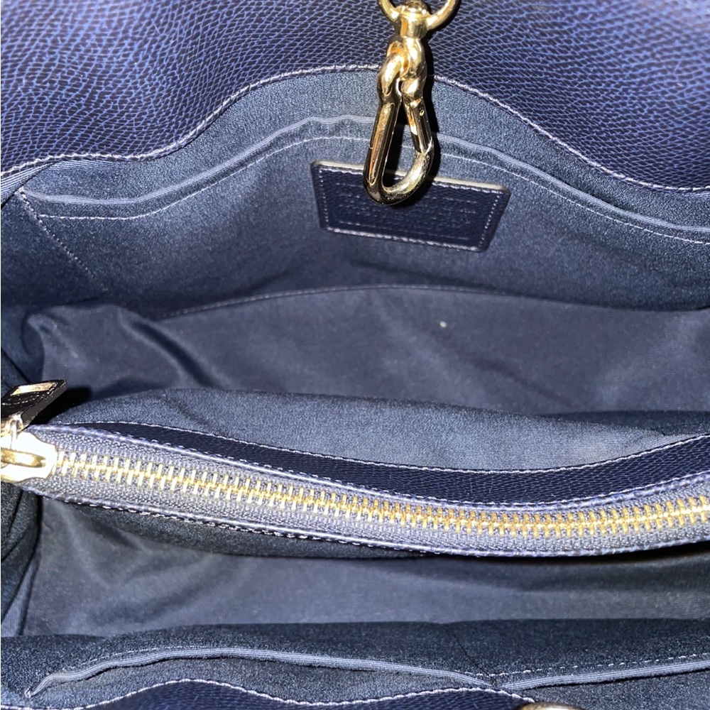 Coach Margot Carryall 27 Navy Blue Pebbled Leather Rivet Studded Tote - Picture 5 of 10